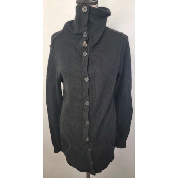 James Perse Knit Cardigan Longline Sz 2 Mock Neck Button Front 100% Cashmere - Picture 2 of 12